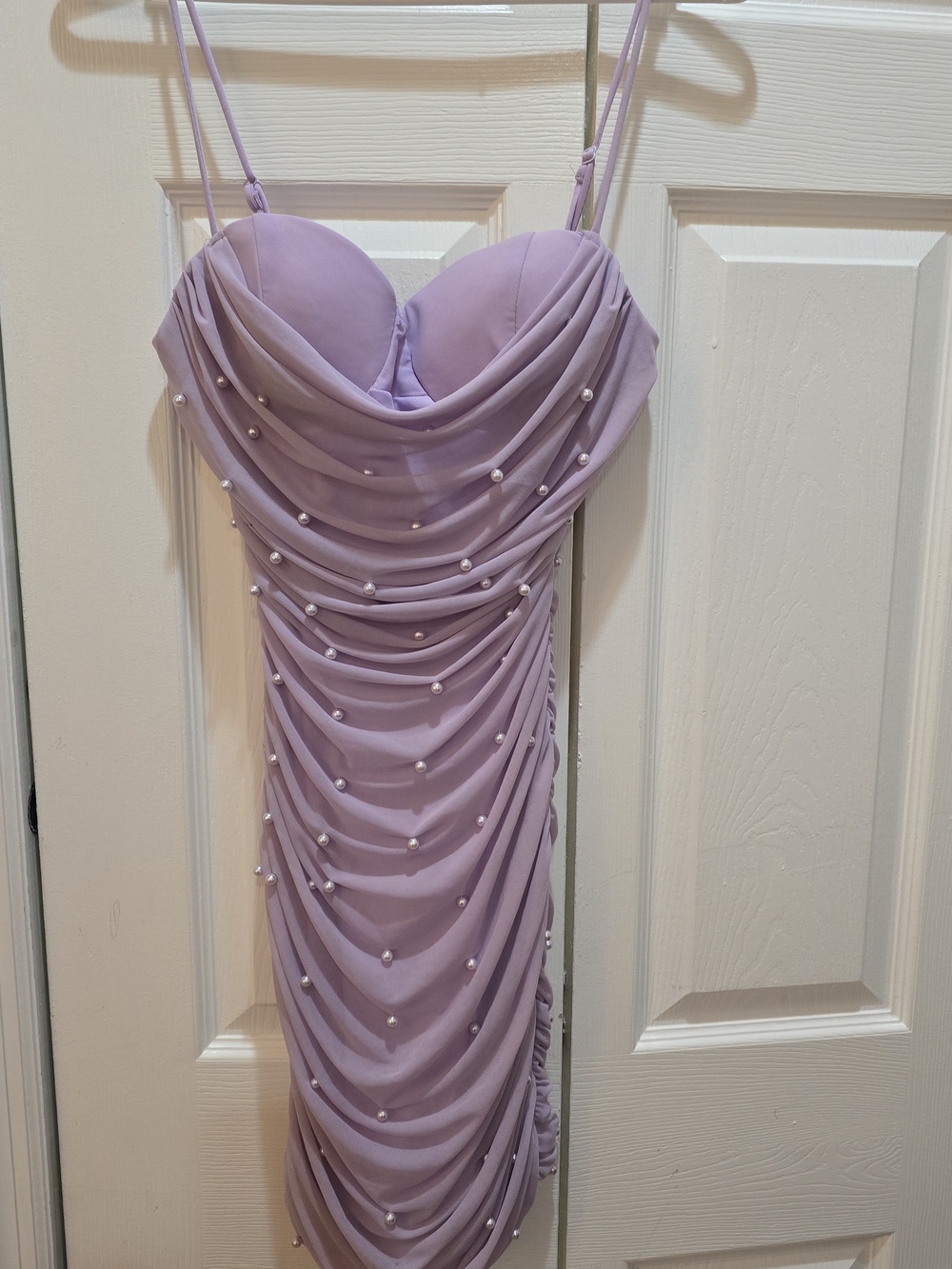Windsor Lilac Pearl-Detailed Ruched Mini Dress